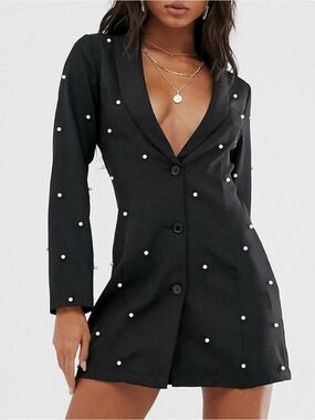 Saint Genies black blazer dress pearl embellishments women’s size 12 new